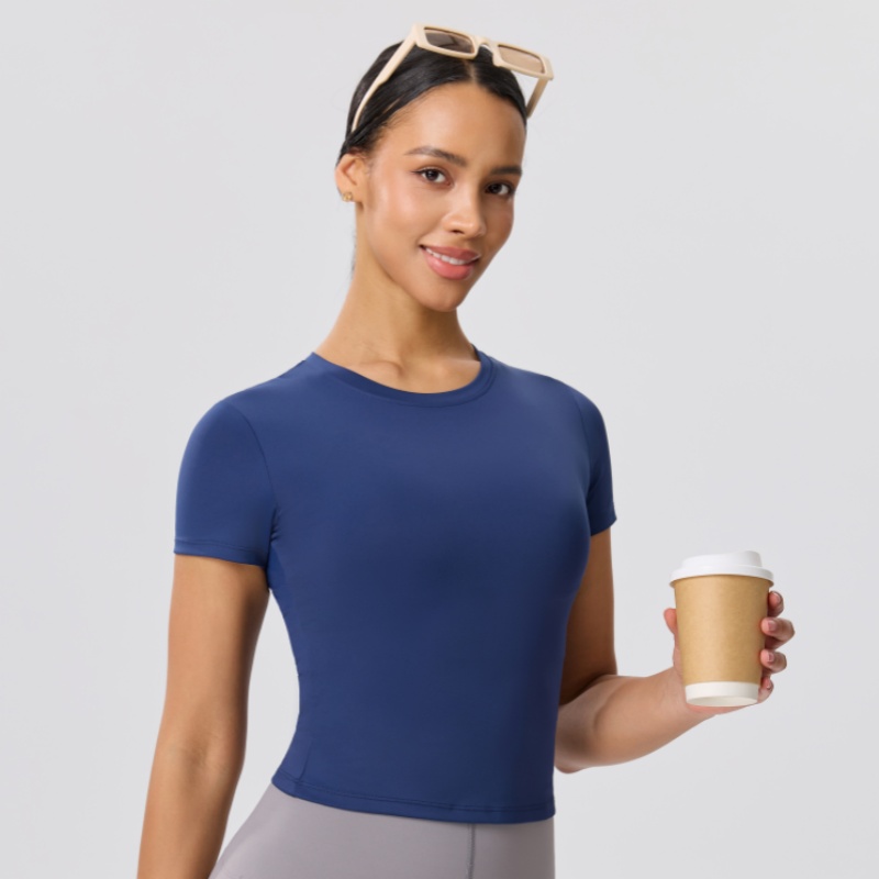Yoga Fitness Training - Camiseta Casual Slim de Cor Sólida